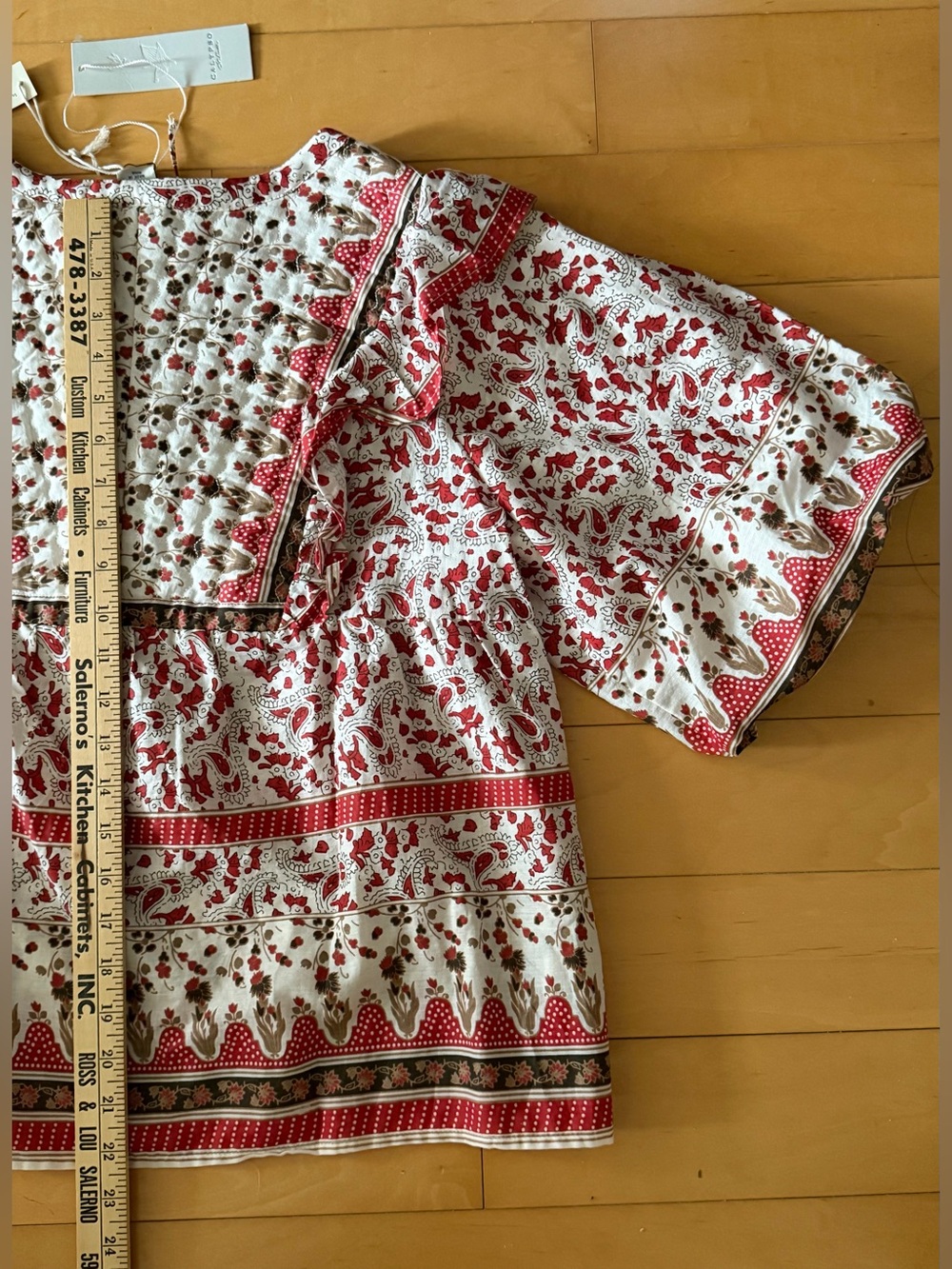 NWT Calypso St.Barth Boho Ruffle Yoke Peasant Blouse Top - Red Floral Print - L - Picture 12 of 15